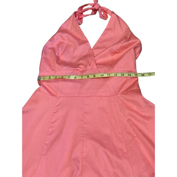 Isaac Mizrahi Women's 12 Sleeveless Coral peach Halter midi Dress Fit and flare* - Picture 8 of 11